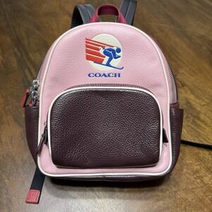COACH Mini Court Backpack In Colorblock Ski Speed Graphic Powder Pink Multi